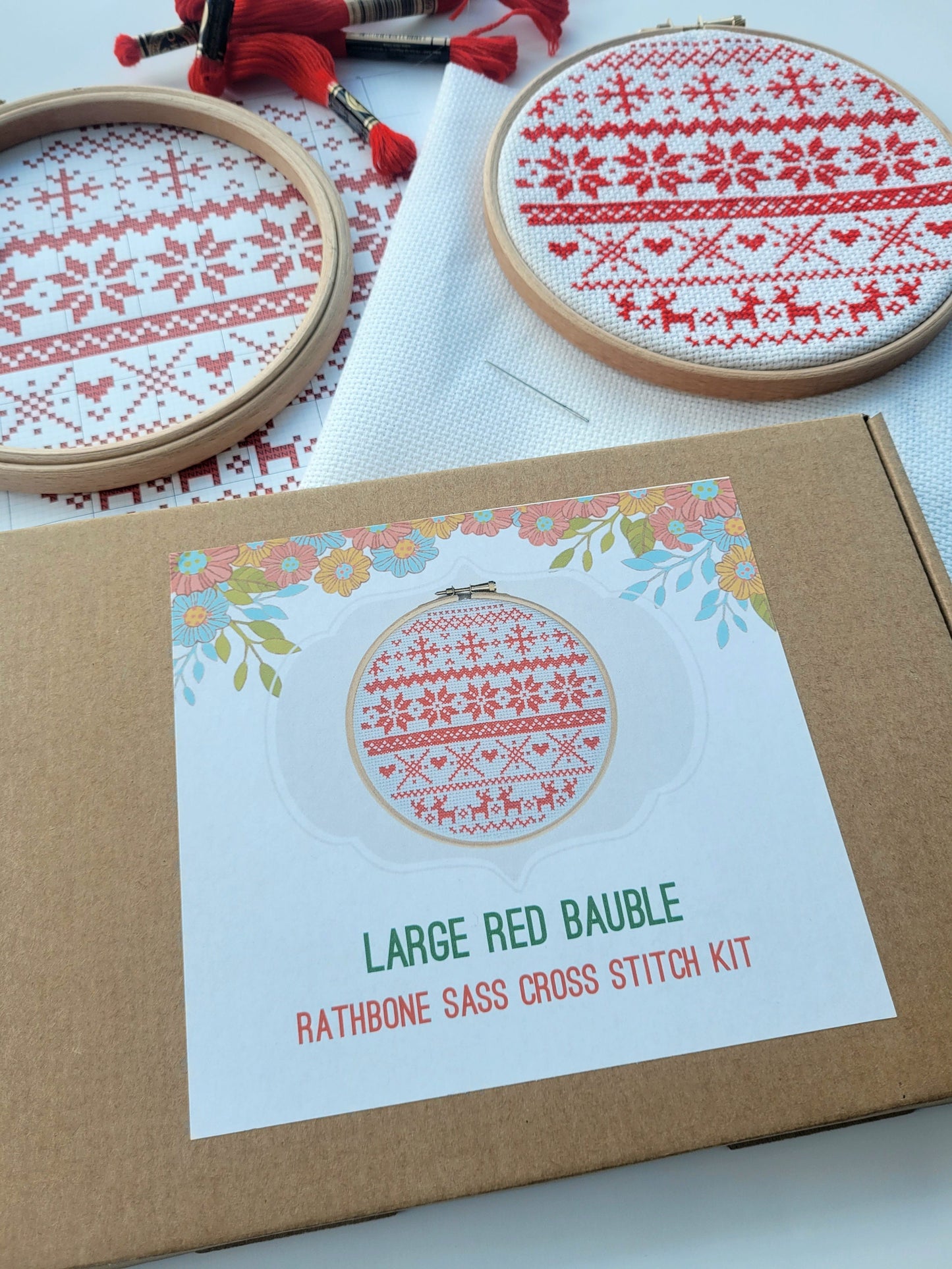 Large Red Bauble Christmas Fair Isle Sampler Cross Stitch Kit