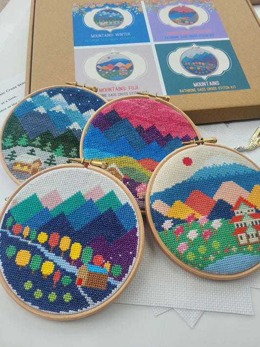 Cross Stitch Gift Set with 3 Full Mountains Kits