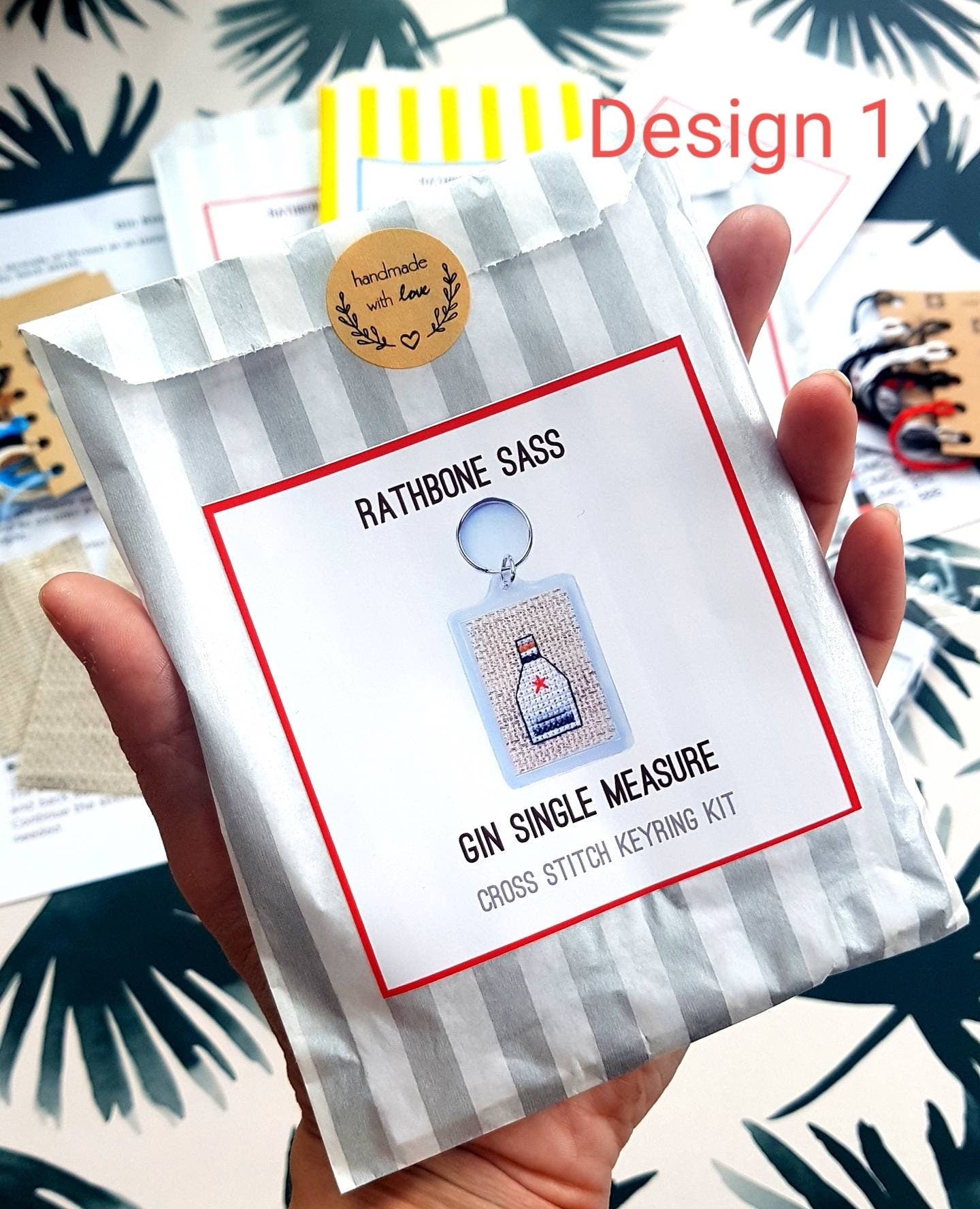 Gin Cross Stitch Keyring Kit