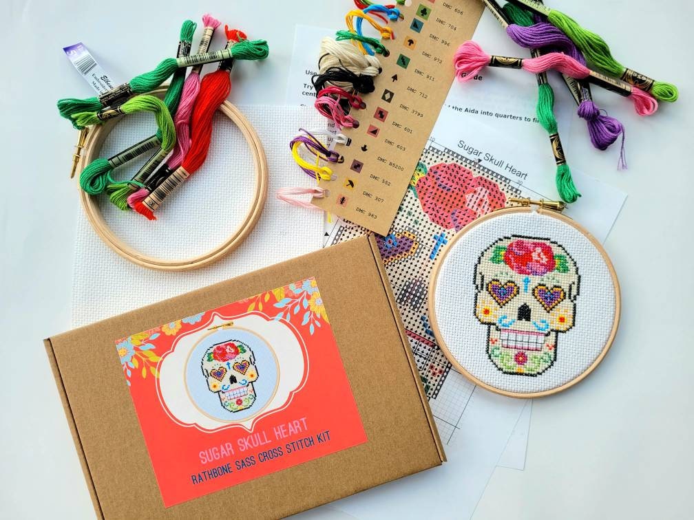 Sugar Skull Heart Cross Stitch Kit