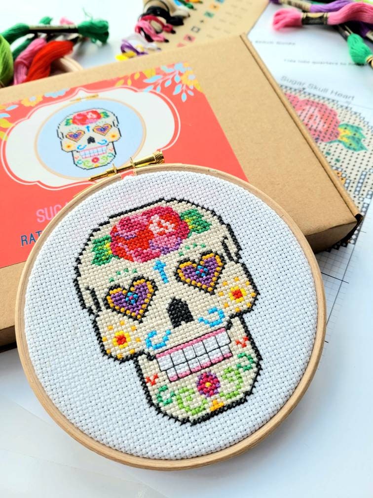 Sugar Skull Heart Cross Stitch Kit