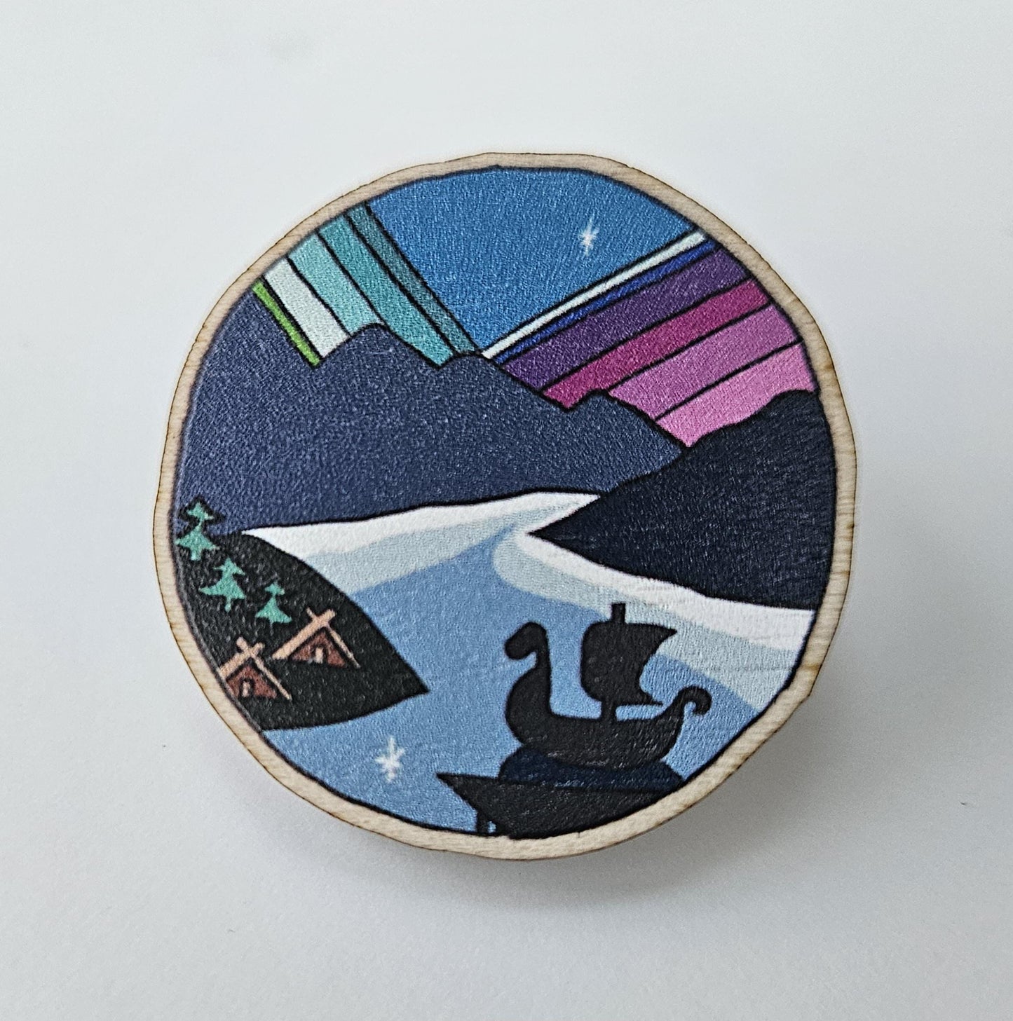 Mountains Wooden Pin Badge
