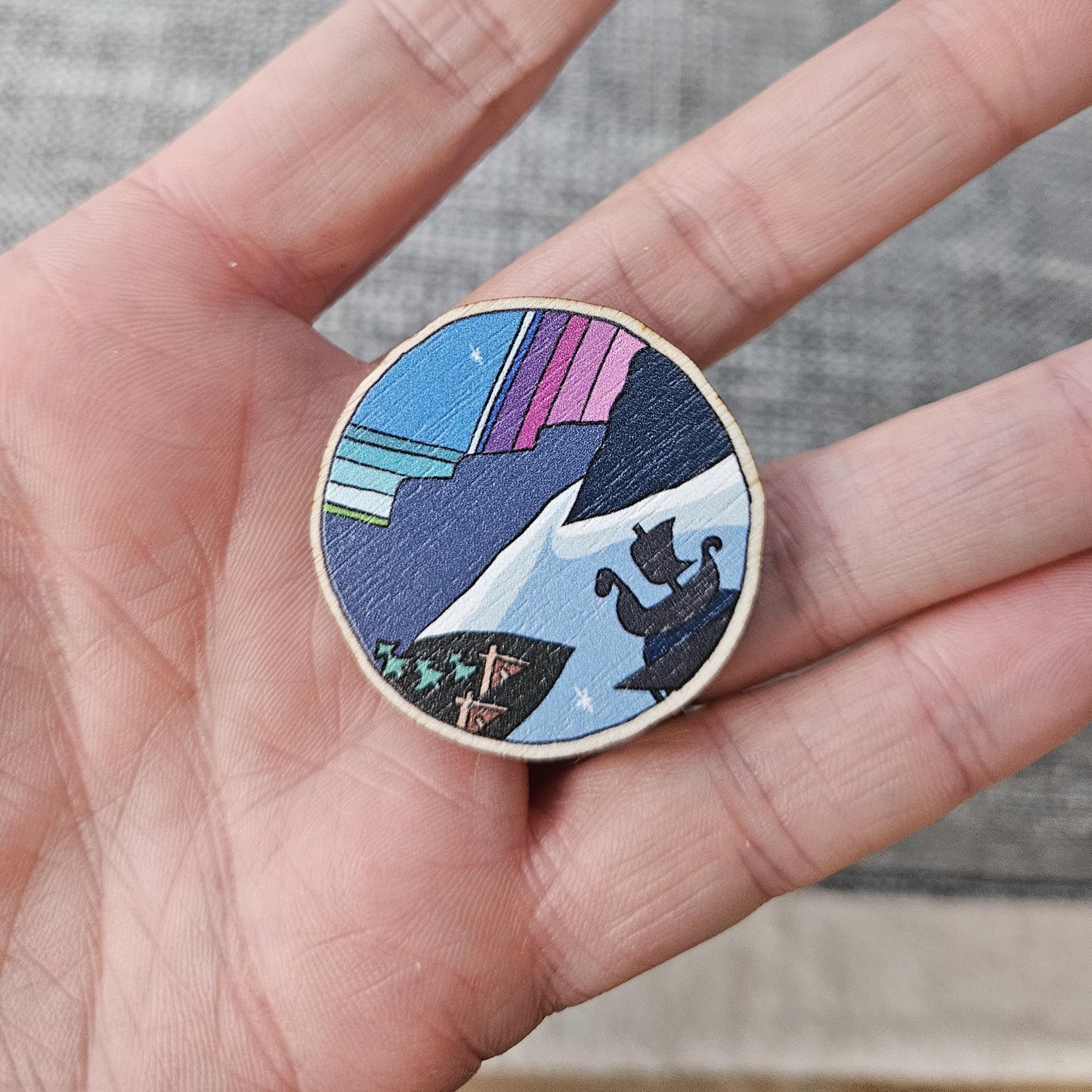 Mountains Wooden Pin Badge