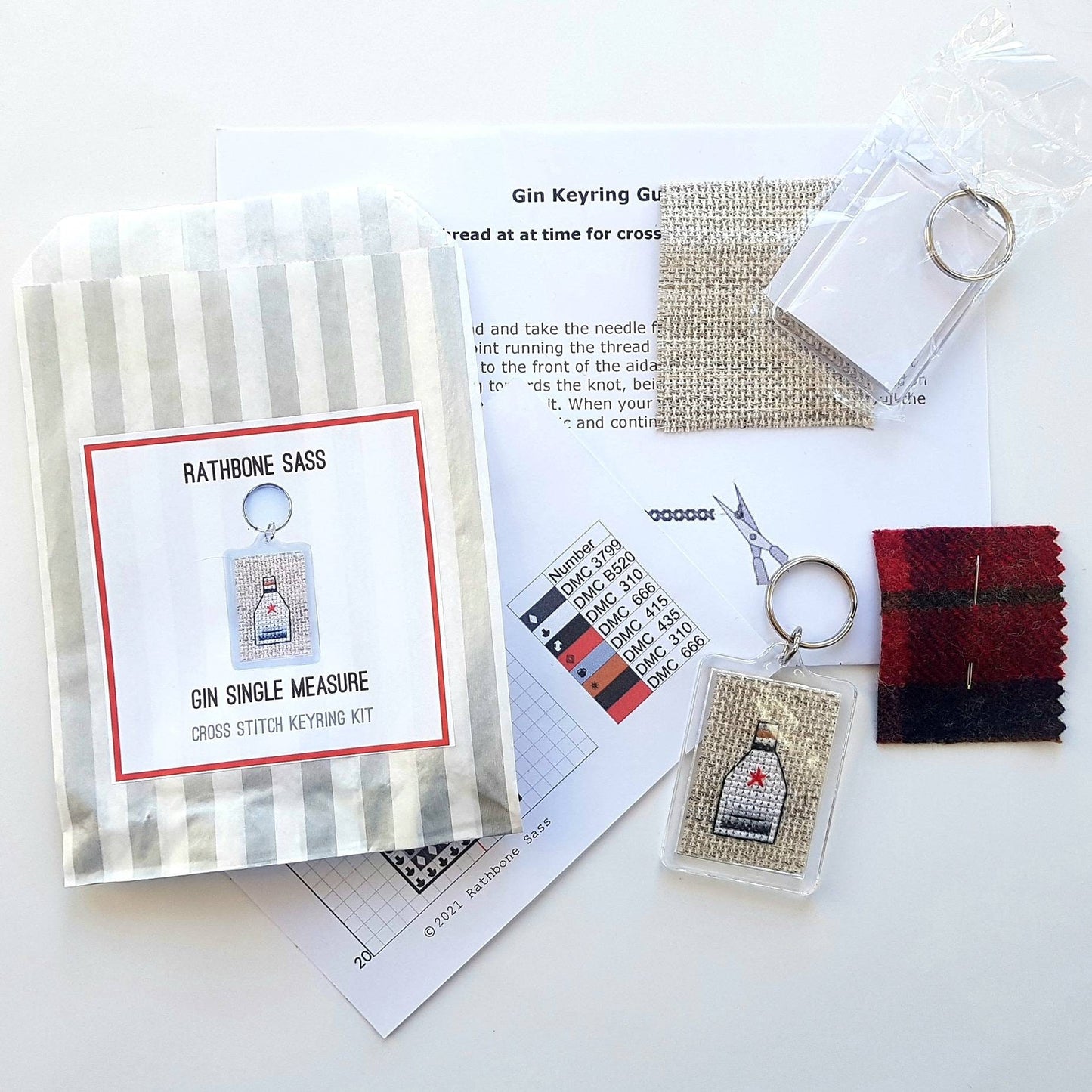 Gin Cross Stitch Keyring Kit