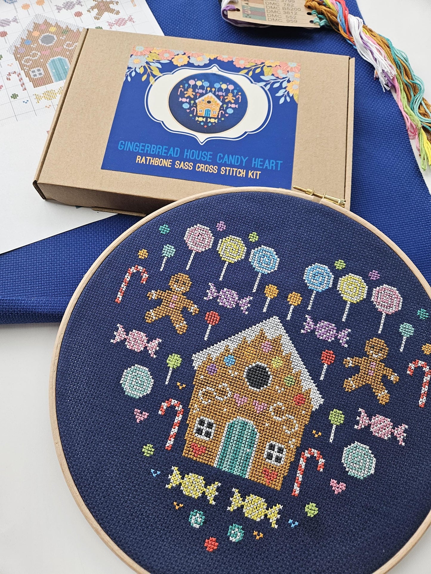 Gingerbread House Candy Heart Cross Stitch Kit