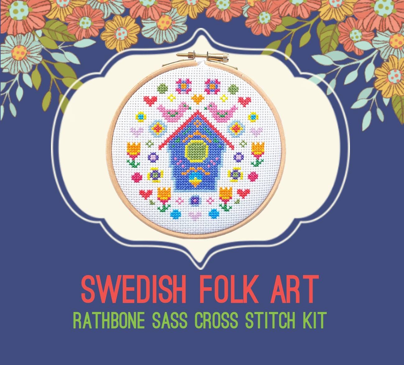 Mini Swedish Folk Art Cross Stitch Kit