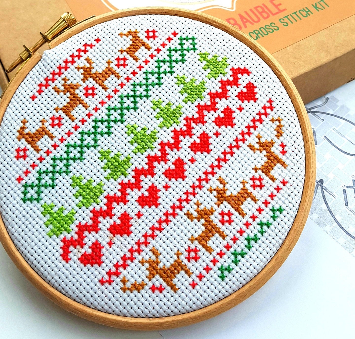 Red Bauble Christmas Fair Isle Cross Stitch Kit