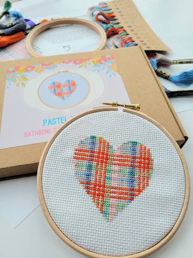 Pastel Tartan Heart Cross Stitch Kit
