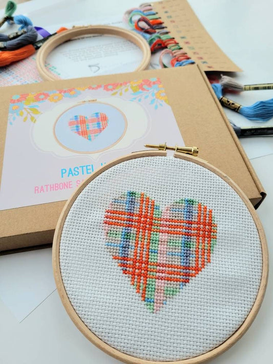 Pastel Tartan Heart Cross Stitch Kit