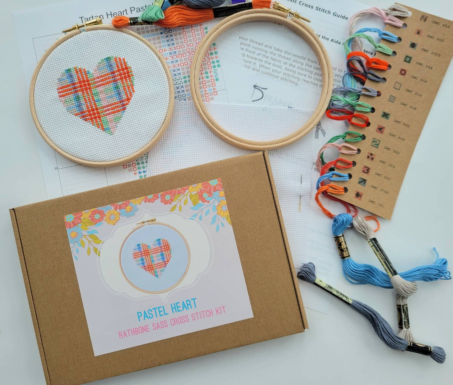 Pastel Tartan Heart Cross Stitch Kit
