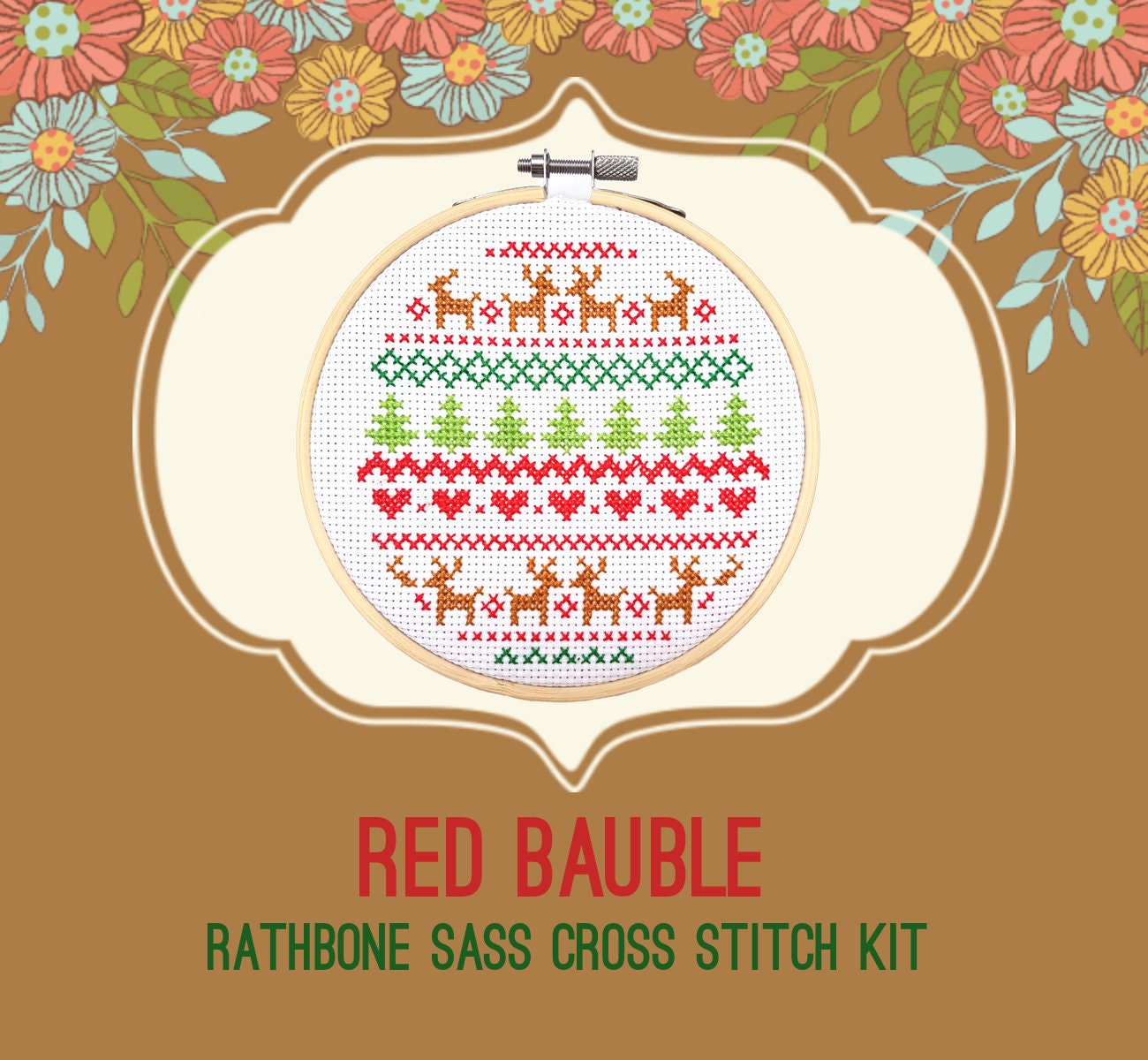 Red Bauble Christmas Fair Isle Cross Stitch Kit