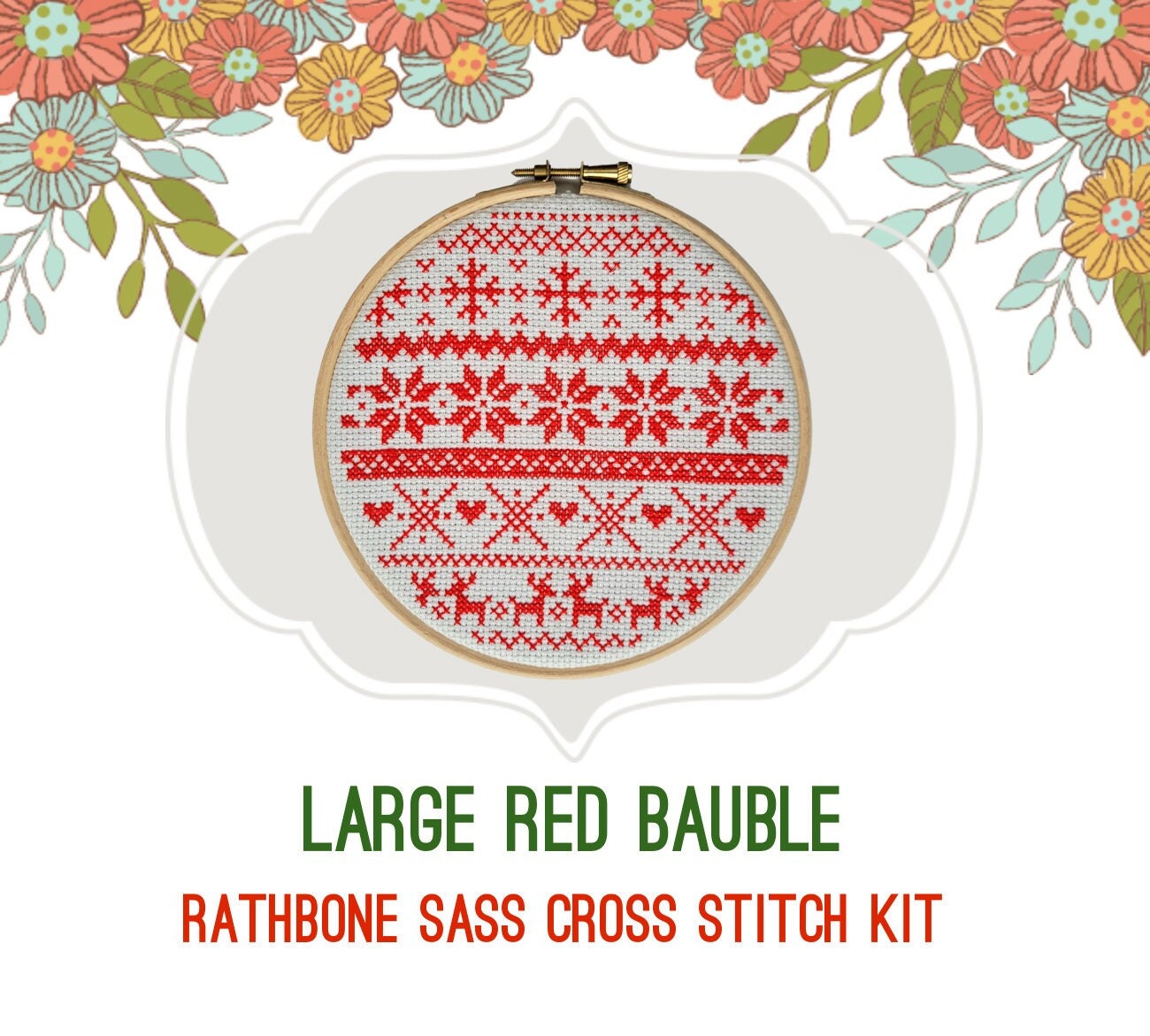 Large Red Bauble Christmas Fair Isle Sampler Cross Stitch Kit