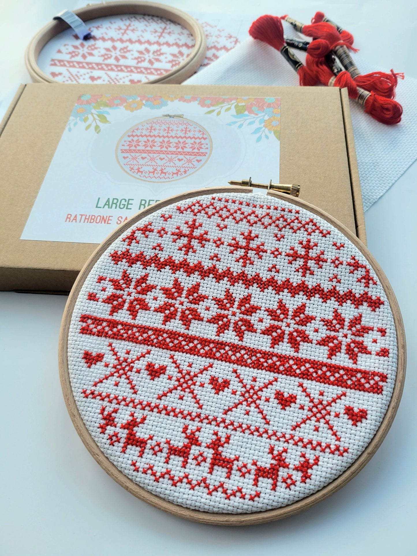 Large Red Bauble Christmas Fair Isle Sampler Cross Stitch Kit